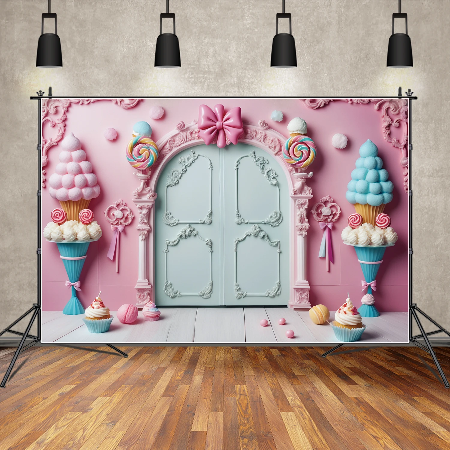 MOON.QG Bingkai Foto Pintu Lengkung Latar Belakang Pesta Ulang Tahun Anak-anak Latar Belakang Dinding Kastil Putri Perlengkapan Kertas Dinding Bar Permen