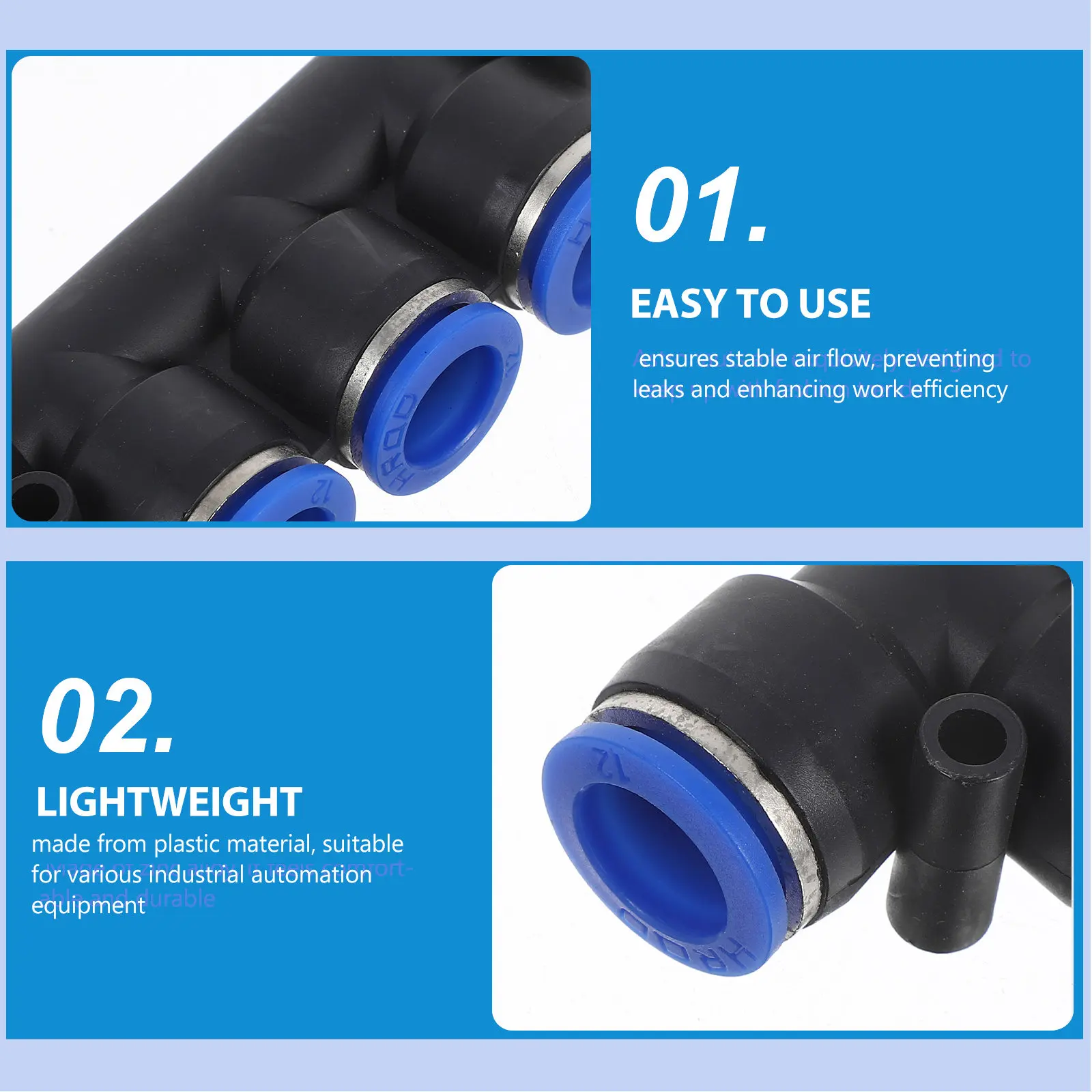 8Pcs Plastic Pneumatic Straight Connectors 12Mm Push-to-Connect Air Tube Fittings for Industrial Automation Food Pharma