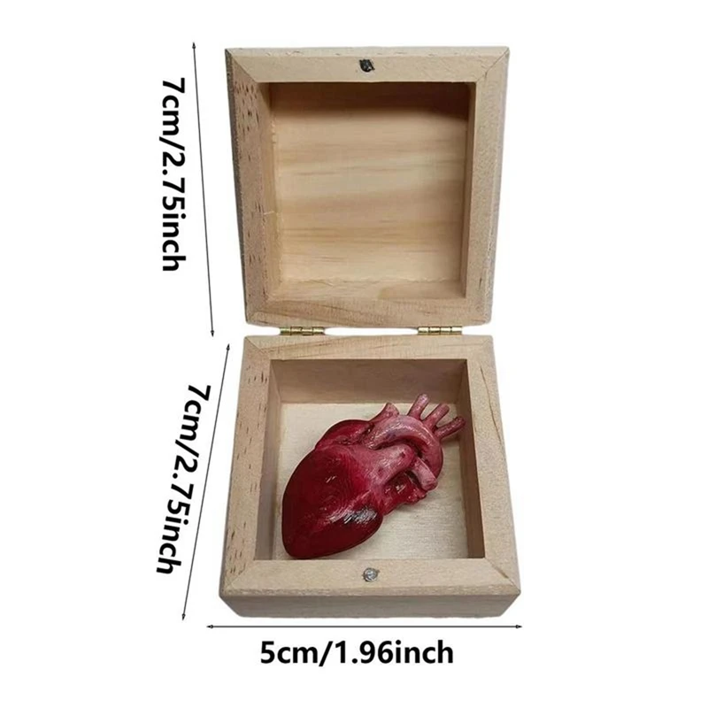 Creative Real Heart Toy Organ Heart Box Prank Toys Trick Funny Toy Spoof Funny Trick Human Heart, Wood Color