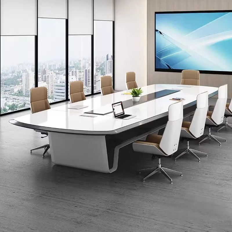 طاولة مؤتمرات مطلية راقية، طاولة طويلة، طاولة تفاوض بسيطة وحديثة لغرفة الاجتماعات