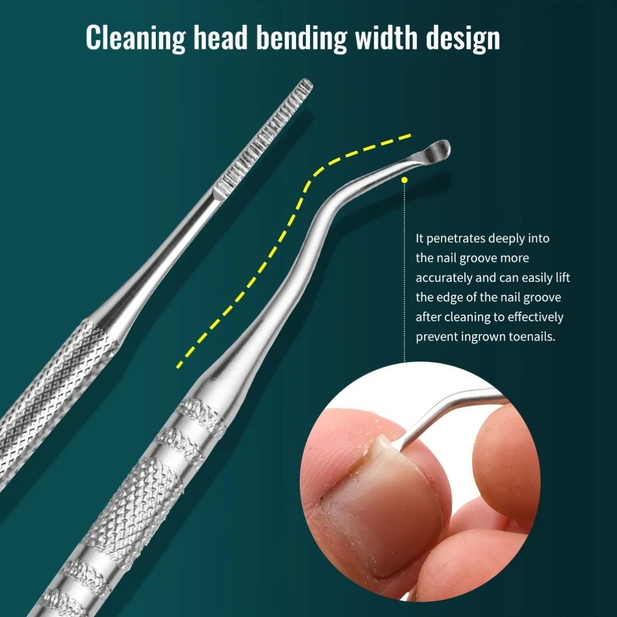 1 ud./2 uds./3 uds. Herramientas profesionales de pedicura: limpiador de ranuras para uñas, lima de uñas y levantador de uñas de los pies, diseño antideslizante para uñas seguras C