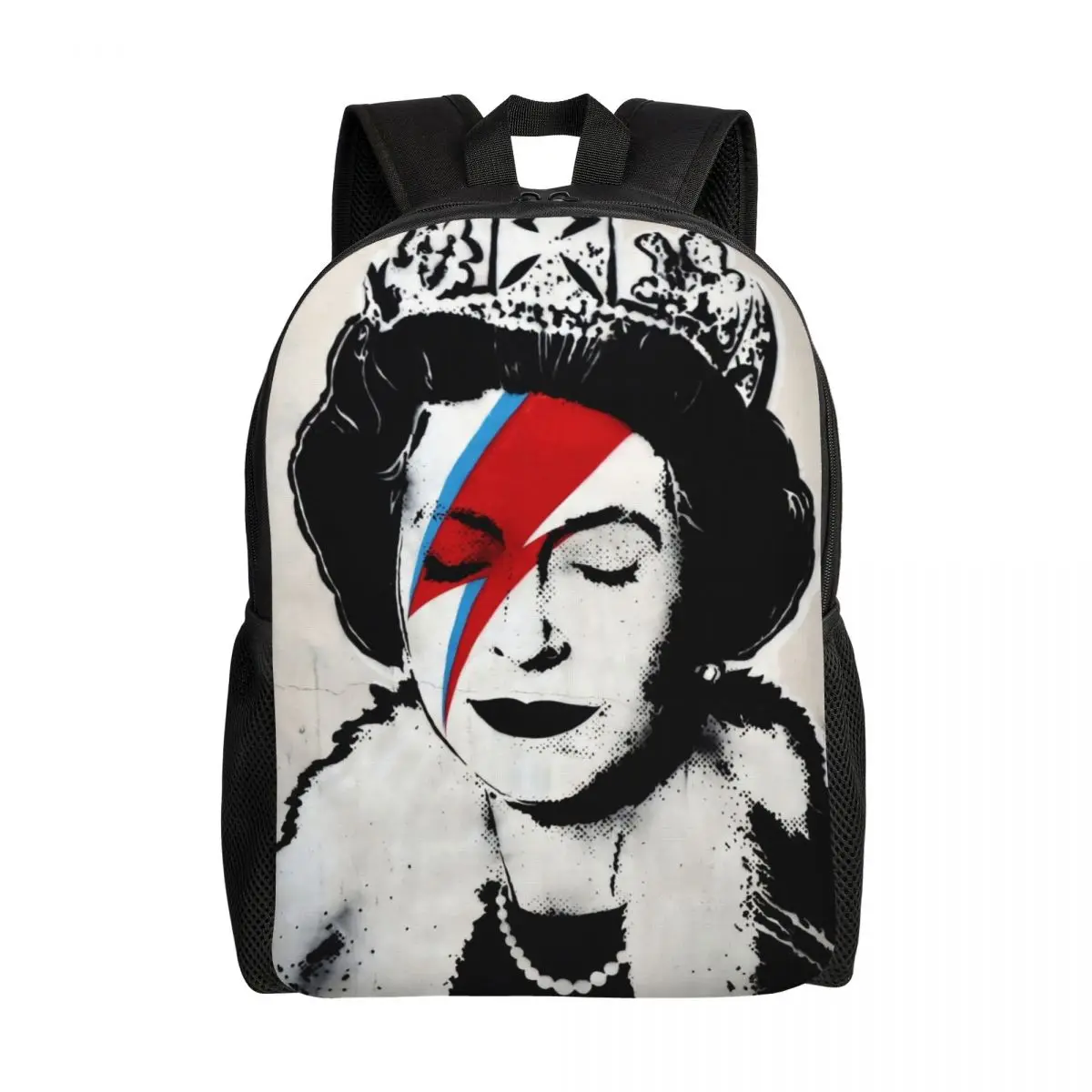 Banksy UK England Queen Elisabeth Rockband Face Makeup Travel Backpack School Laptop Bookbag College Student Daypack Bags