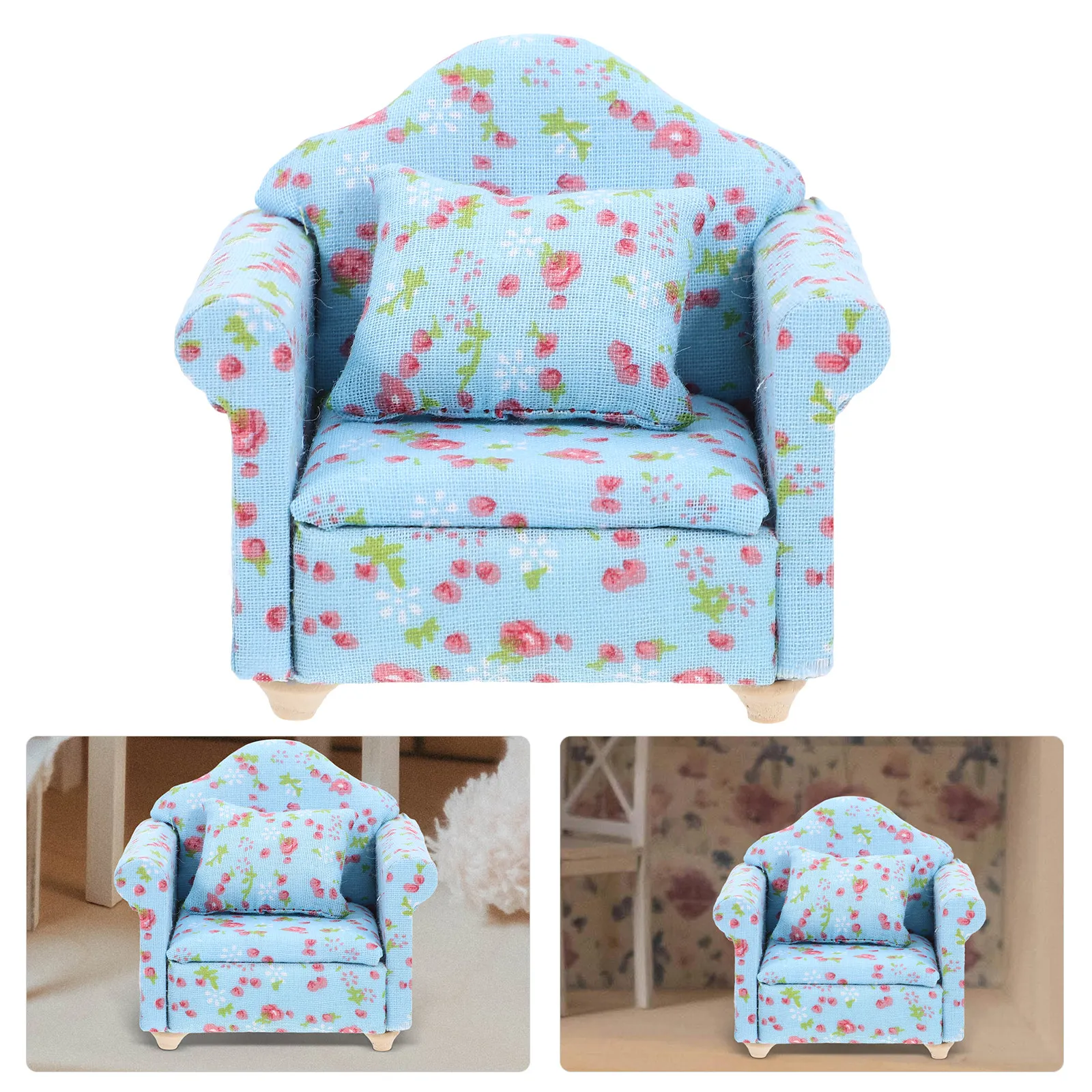 

Miniature Wood Cloth Sofa Vintage Compact Size Mini House Furniture Prop Miniature Sofa Decor Mini Furniture Adornment