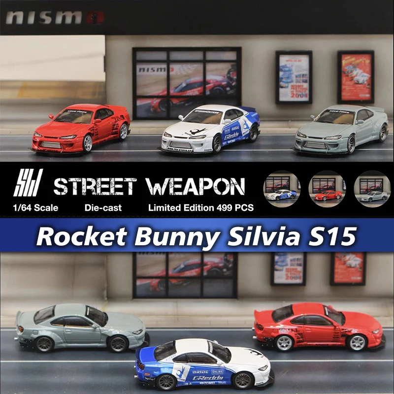 

SW In Stock 1:64 Rocket Bunny Silvia S15 GReddy Diecast Diorama Car Model Collection Miniature Toys Street Weapon