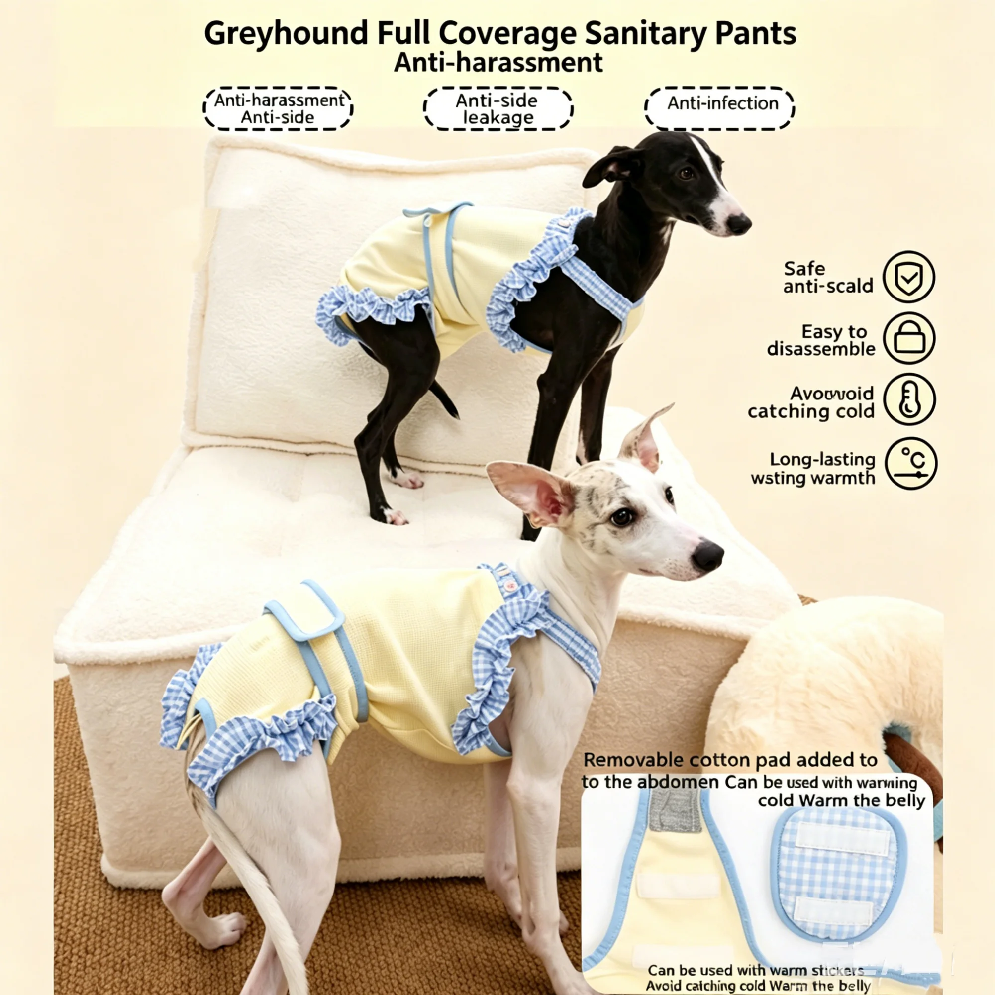 Pantalón sanitario suave para perras de galgo italiano, anti-estrés - imagen 2
