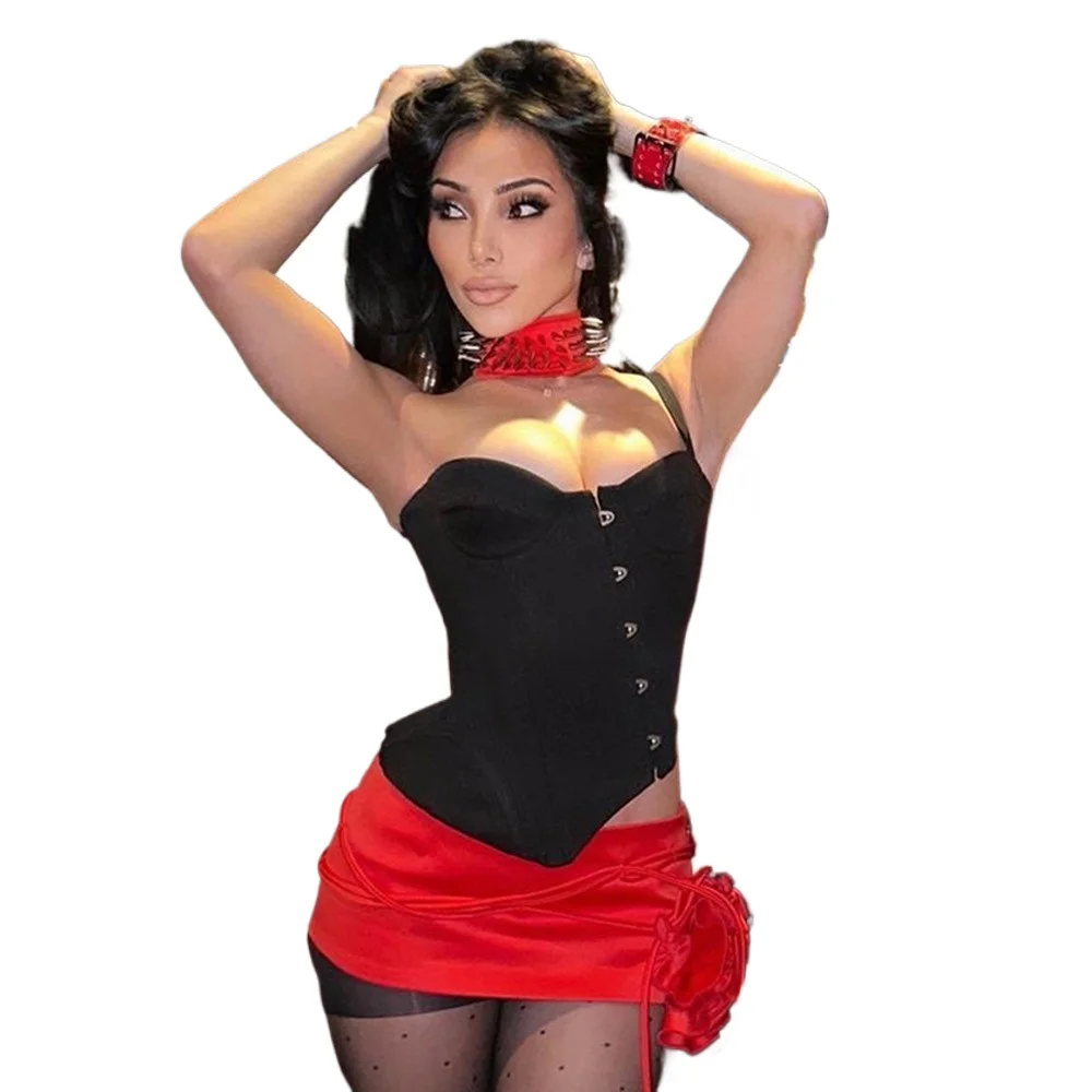 Cryptographic Asymmetric Fashion Sexy Corset Tops for Women Streetwear Elegant Sleeveless Bustier Top Cropped Chic Outfits