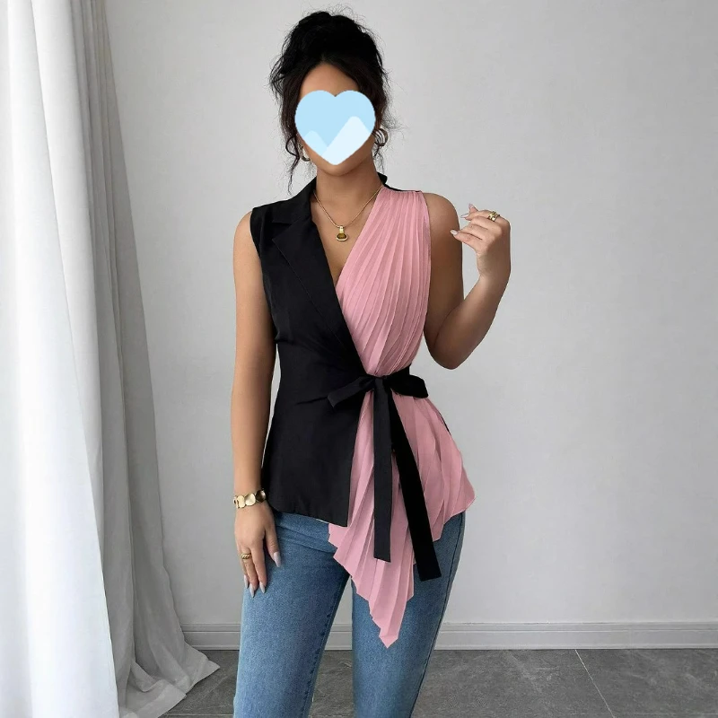 النمط الأوروبي الأمريكي المرأة البدلة الأعلى 2026 صيف جديد عصري أنيق نمط سليم أكمام الخامس الرقبة دعوى البنطال القصير #4