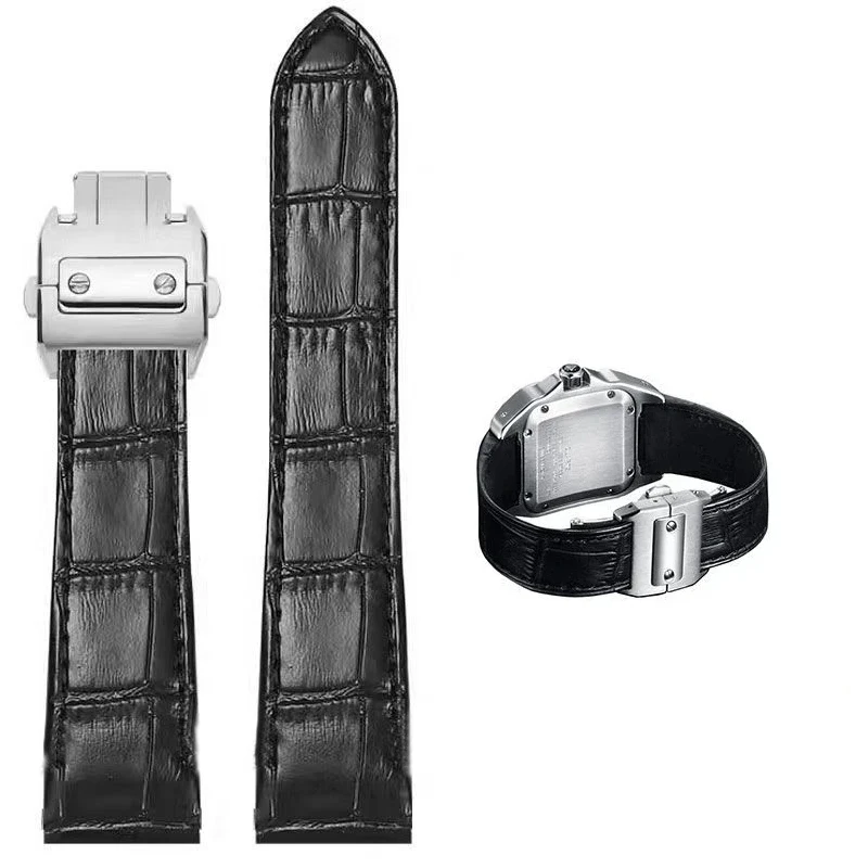 High-end Genuine Leather watch strap 20mm 23mm for cartier Santos strap Santos 100 men's and women's folding clasp watchband
