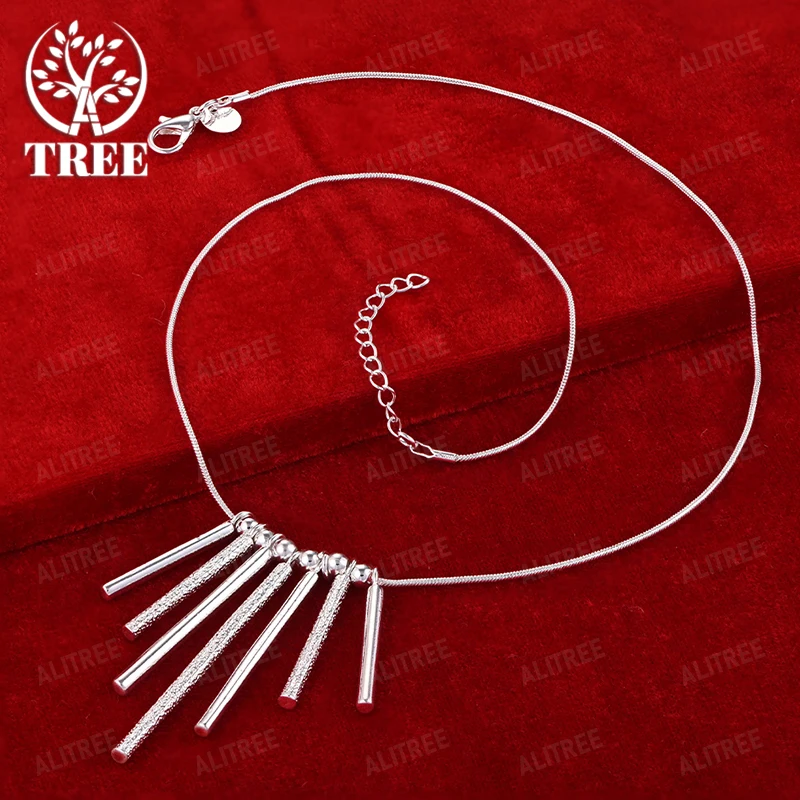Trendy 925 Sterling Silver Cylindrical Pendant Necklace Women Fashion Charm Jewelry Party Birthday Christmas Accessories