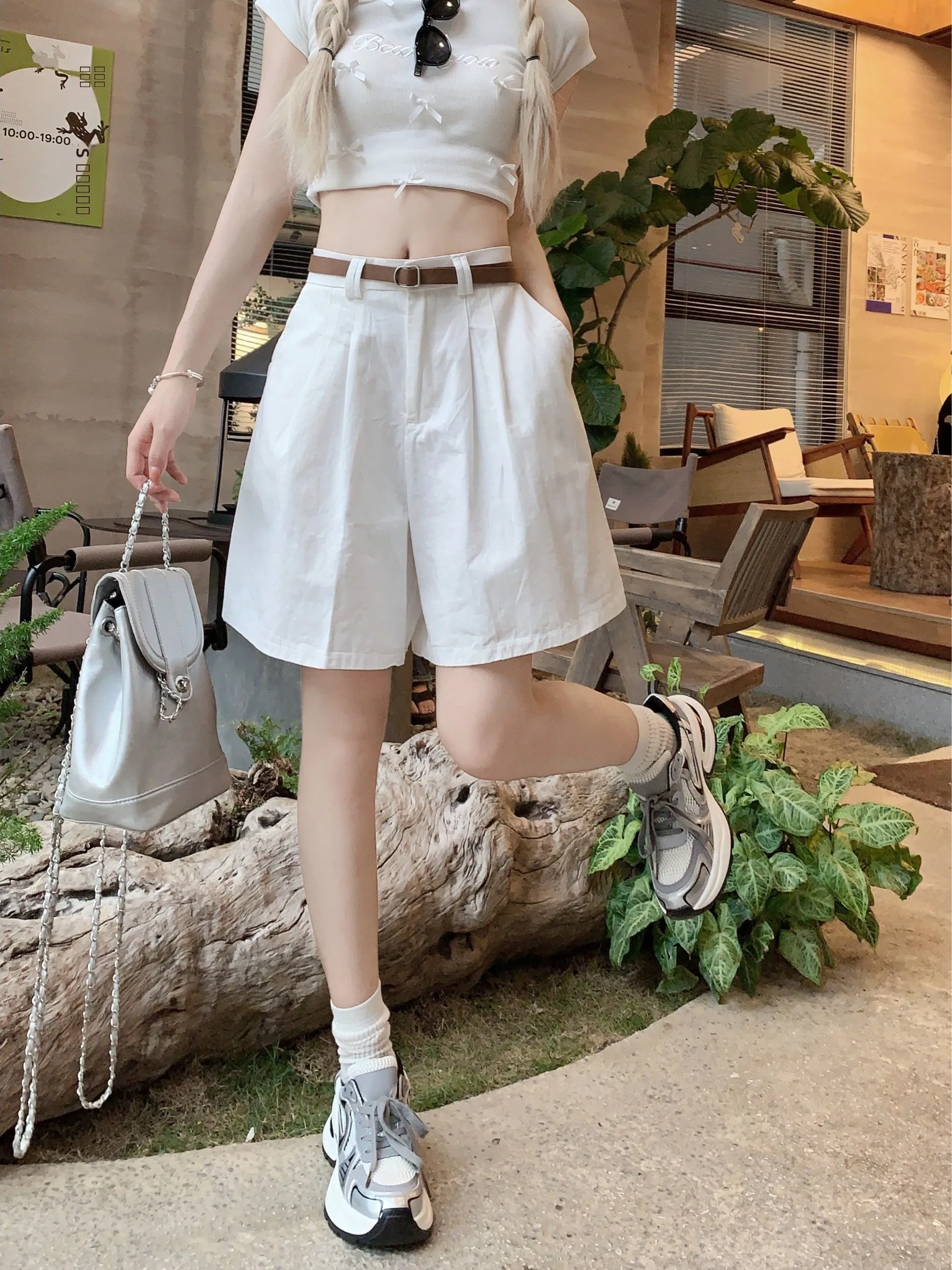 

High Waist Loose Casual Wide Leg Shorts Workwear Pants Straight Cut Five Tenths Trendy Women's Fashion Korean Style
