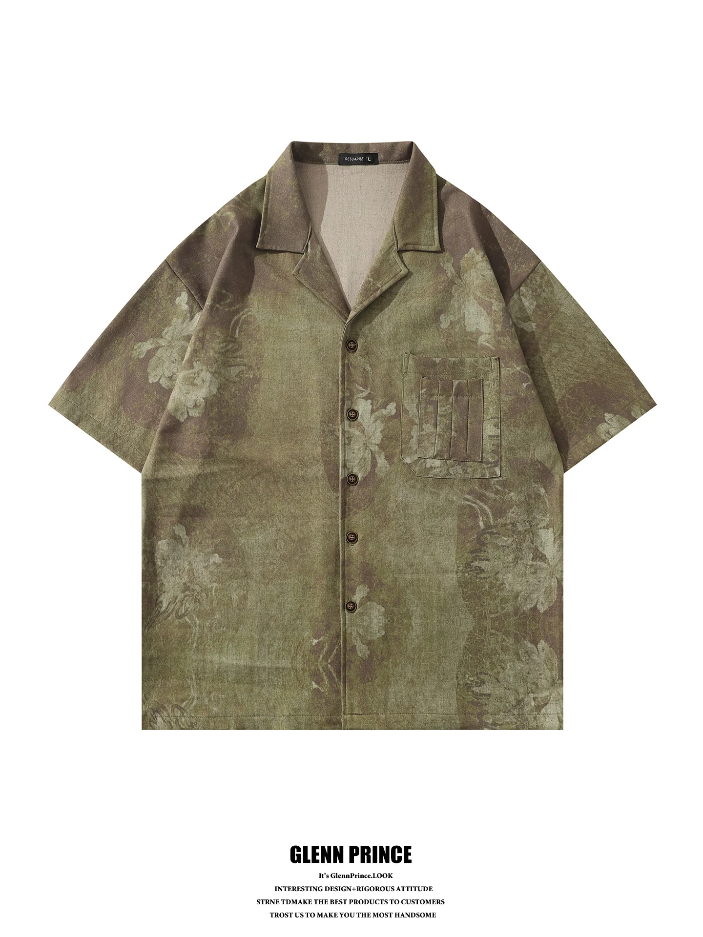 

Vintage Feeling Cuban Collar Short Sleeve Casual Shirt Men's Summer High End Sense Loose Fit Printed Polyester Blend Shirt