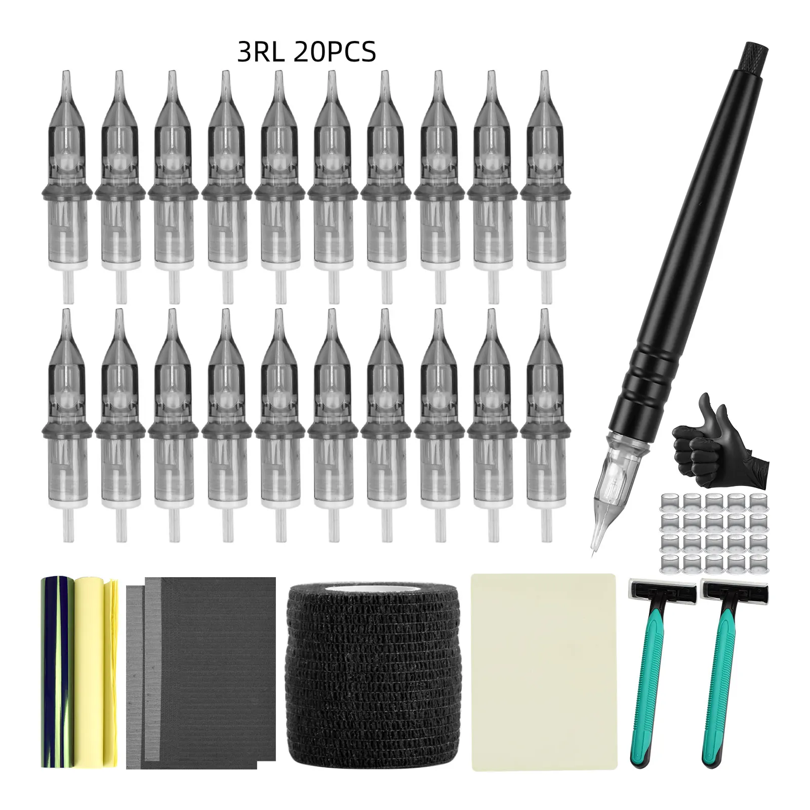 Stick And Poke Tattoo Kit Black Aluminum Alloy Tattoo Hand Pen Stick n Poke Kit 1/3/5/7/9RL Agulhas de Tatuagem Kit de Tatuajes