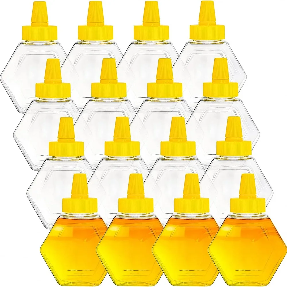 322 Pieces Hexagonal Honey Bottle Plastic Honey Bottle 200ML/7oz Squeezing Honey Jar Food Grade PET Honey Dispenser