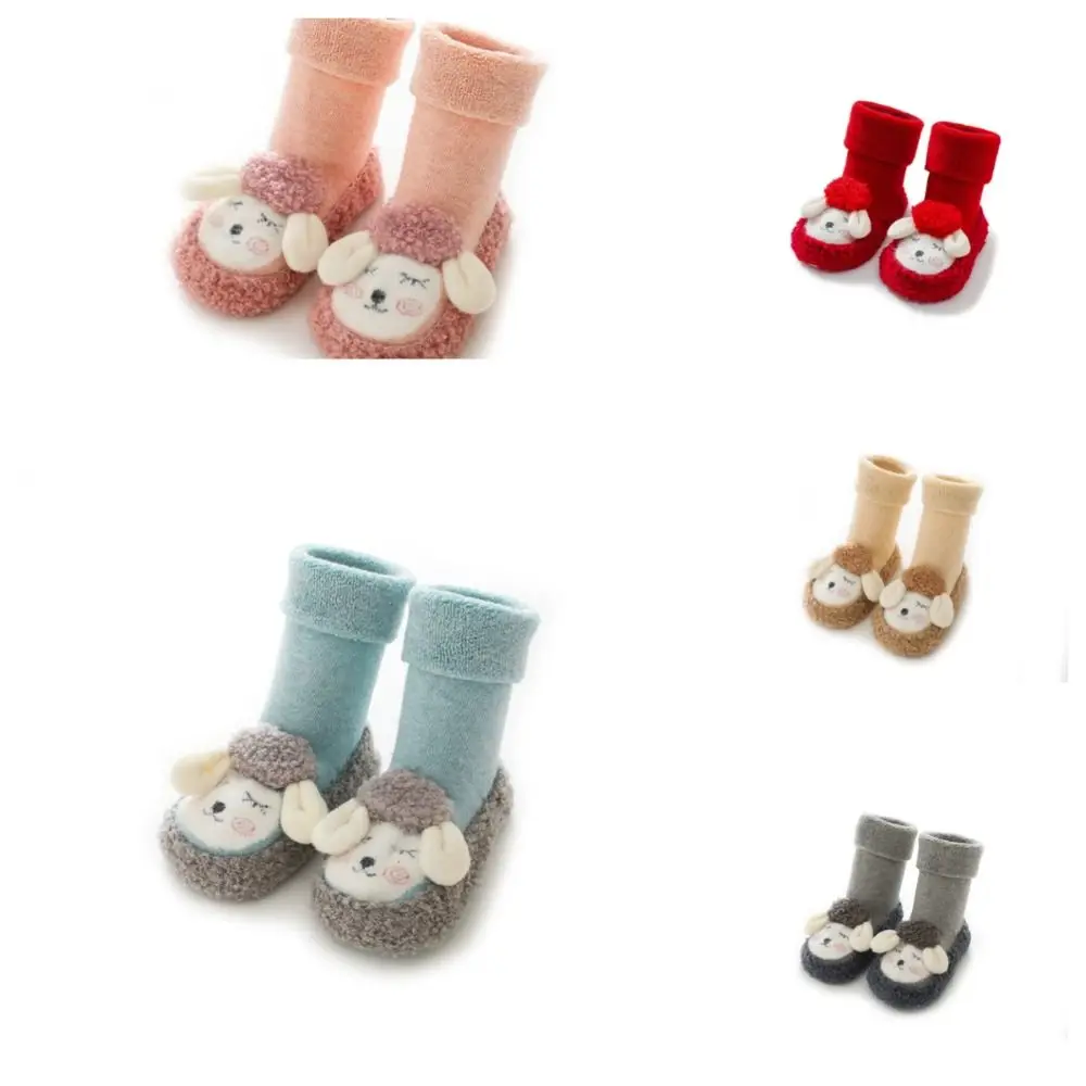 Solid Color Thickening Baby Socks Korean Style Sheep Pattern Infant Learning Walk Socks Autumn&Winter Baby Hosiery