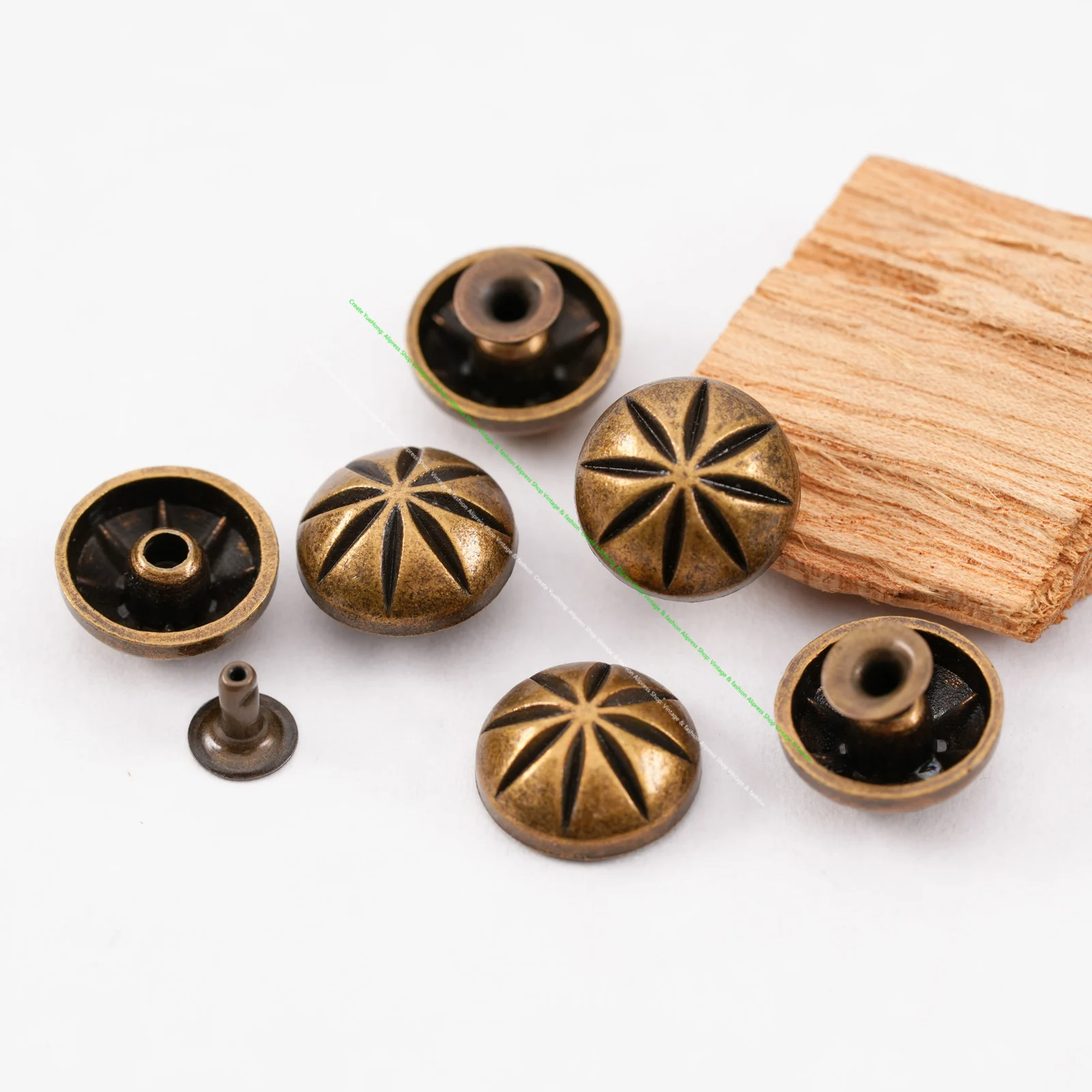30pc 13MM COPPER DIY LEATHER CRAFT FLORAL ENGRAVED BELT CONCHOS RIVET STUD DECOR