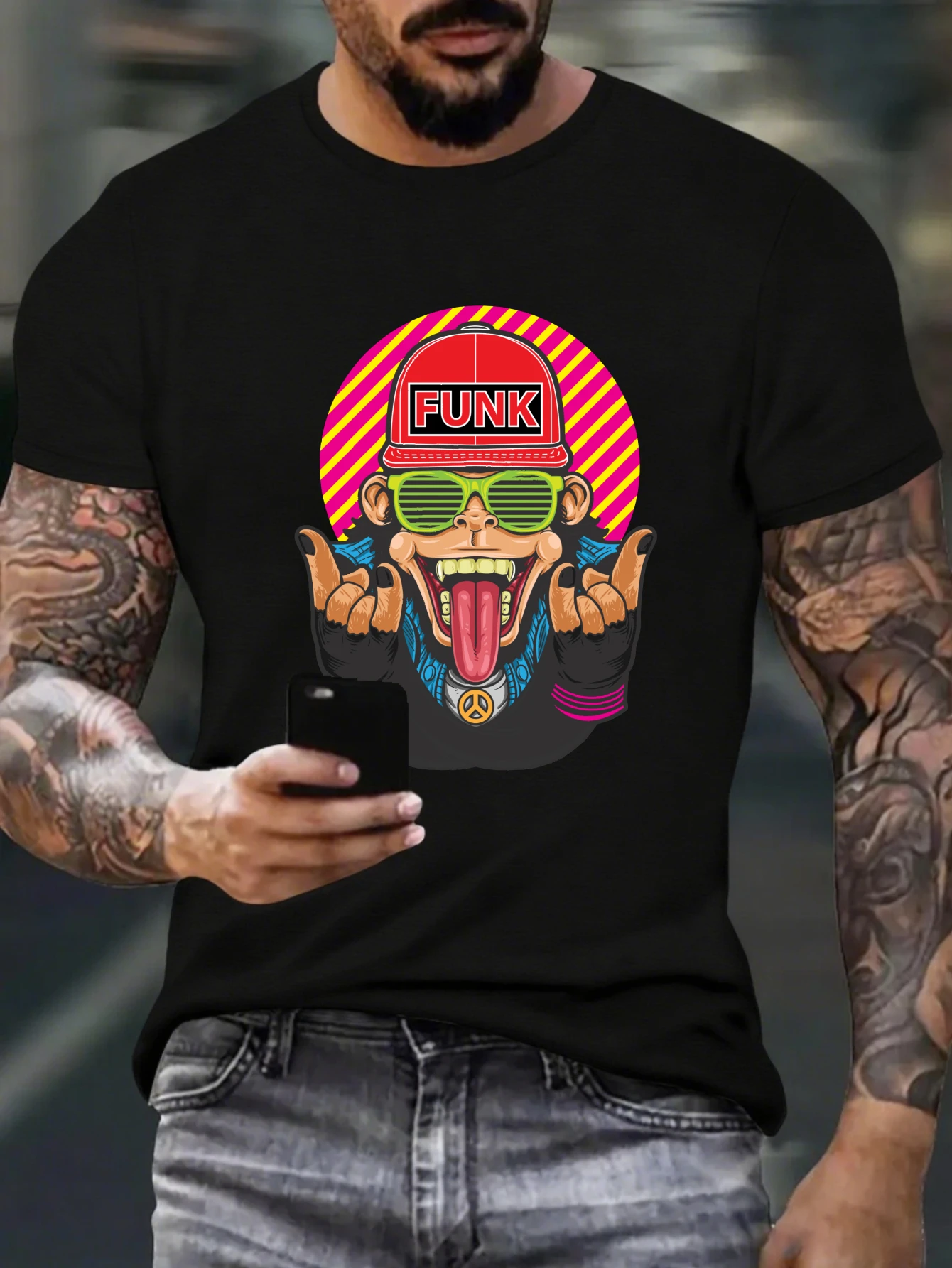 

Men's Hip Hop Cartoon Character Print T-Shirt Retro Street Style Cotton Casual Tees