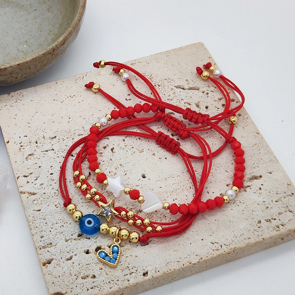 KKBEAD Lucky Red String Bracelet Sets Jewelry Star Evil Eye Heart Charm Bracelets For Women Handmade Beaded Pulseras Mujer Femme