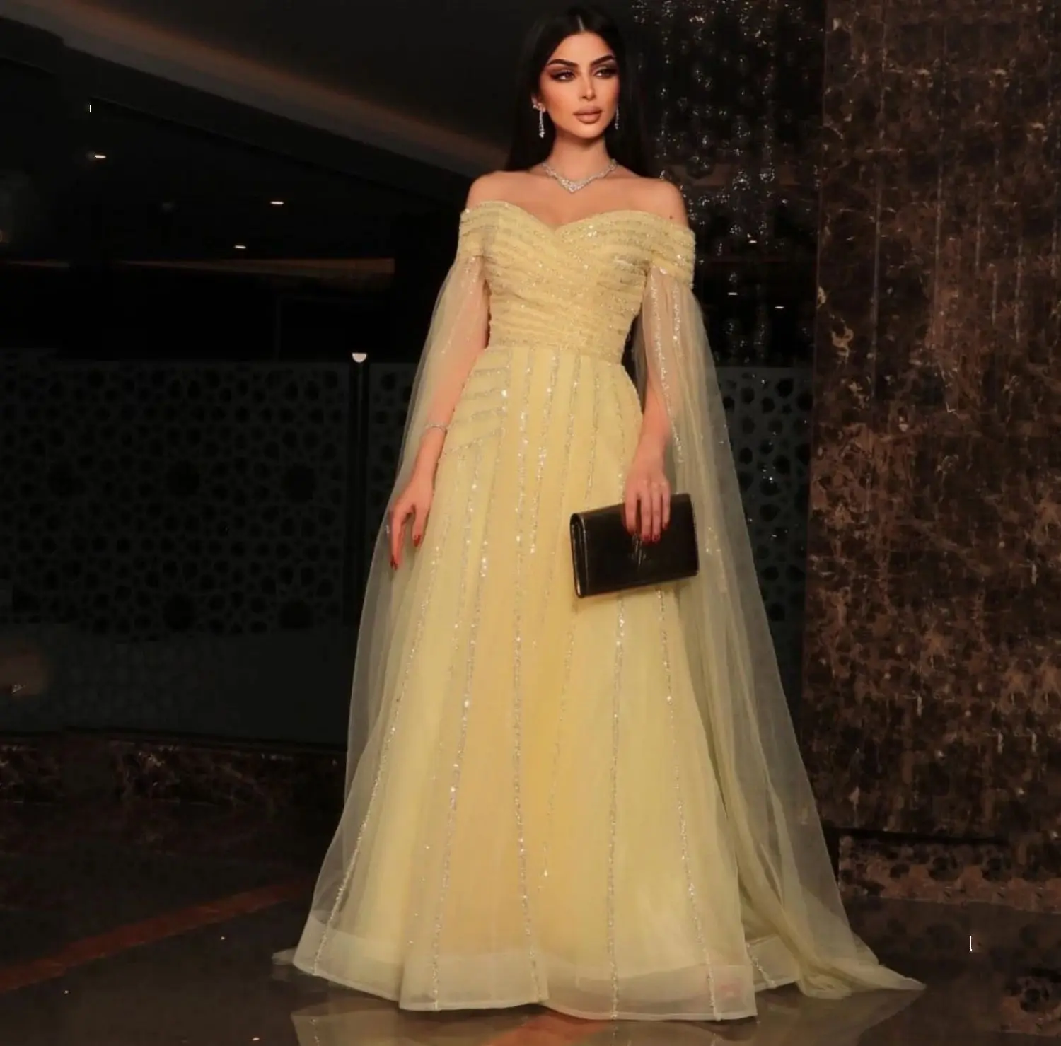 Aileen Arab Wedding Dress Party Evening Elegant Luxury Celebrity Grace Yellow Luxurious Eid Al-fitr Quinceanera Dresses for Prom