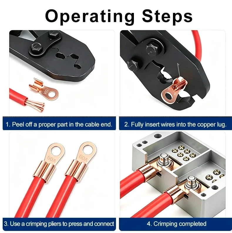 5-50pcs OT Type Copper Cable Lug  3A ~ 1000A Bare Red Copper Oper Ring Crimp Terminal for Battery Solar Auto Wiring
