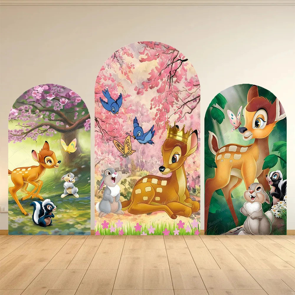 Fondo de arco con diseño de ciervo Bambi para fiestas de cumpleaños infantiles, baby shower, telón de fondo arqueado de doble cara, accesorios de fotografía