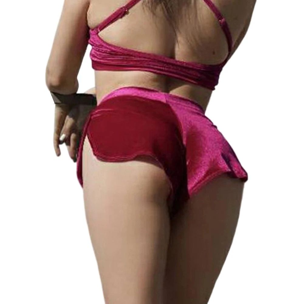 Womens Stretchy Velvet Shorts High Waist Construction for Yoga Pilates Sports with Side Slits Soft Fabric for Mobility