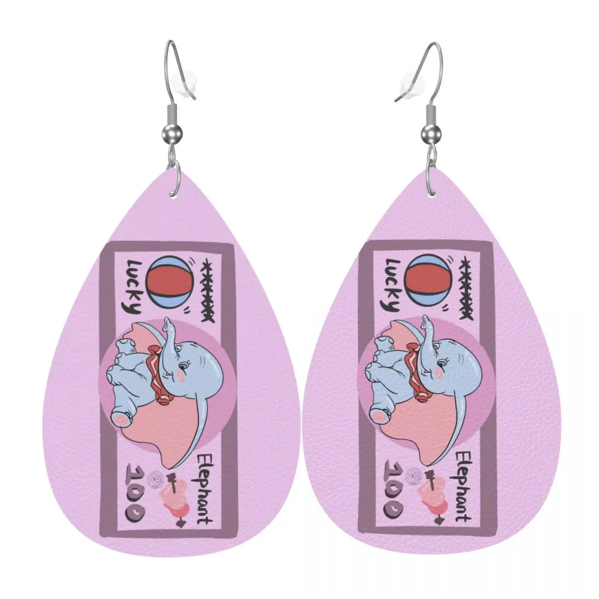 Custom Dumbo Cartoon Leather Teardrop Earrings for Women Leather Earrings Fashion Cute Elephant Lightweight for Parties Holidays
