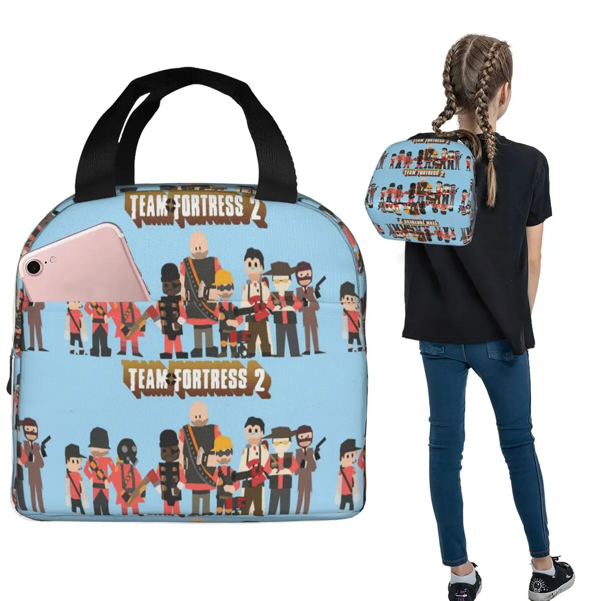 Team Fortress 2 Insulated Lunch Bag for Women Children Portable Food Boxes Thermal Lunch Box Tote