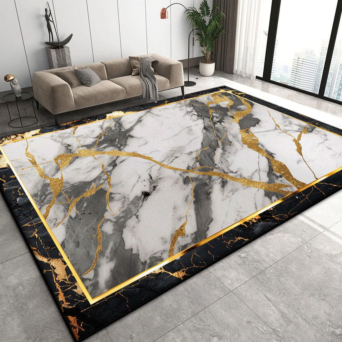 Luxury Marble Decoration Home Mat Living Room Floor Large Area Non-slip Carpets Bedroom Bedside Easy Cleaning Plush Rugs