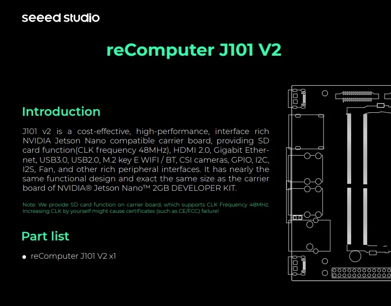 102991694 ARM reComputer J101 v2 -Carrier Board for Jetson Nano Development Kits