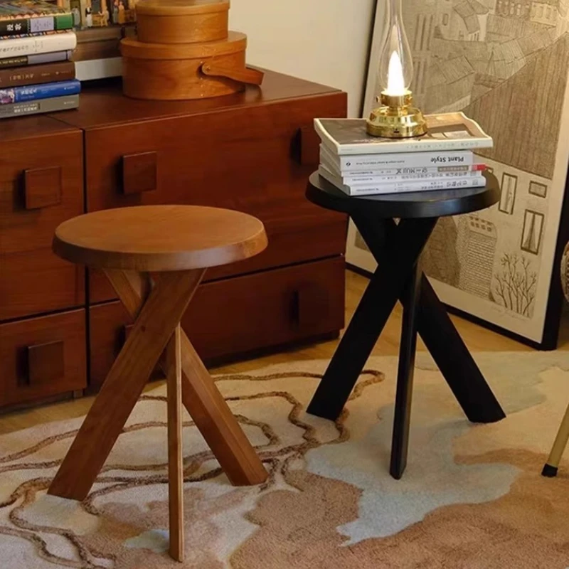 

Solid Wood Side Table Minimalist Round End Table for Sofa/Bedside Vintage Storage Shelf Nordic Bedhead Modern Furniture