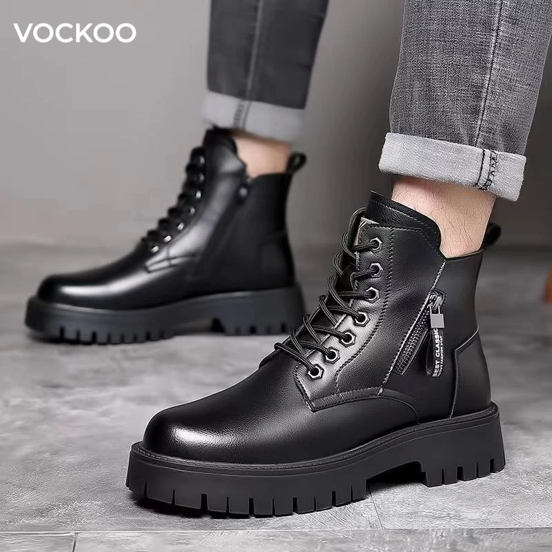 

Ботинки Vockoo для пар, повседневные, на все сезоны, мужские и женские, высокие кожаные ботинки, модные, на толстой нескользящей подошве, больших размеров, для активного отдыха