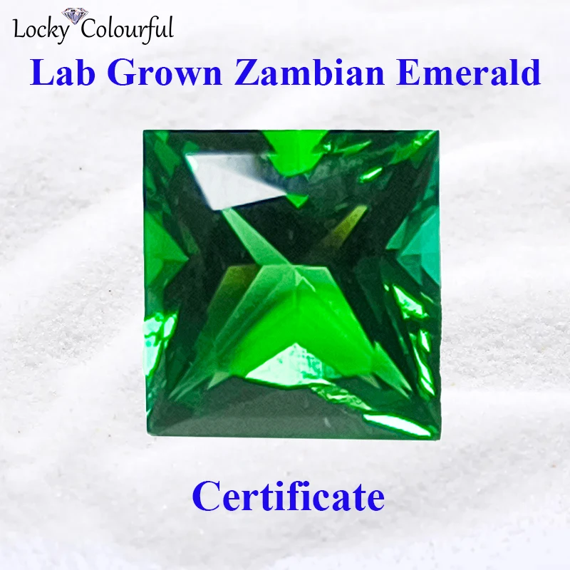 

Lab Grown Zambian Emeralds Square Shape Hand Cutting with Cracks Inclusions Inside for DIY Jewelry Selectable AGL Certificate