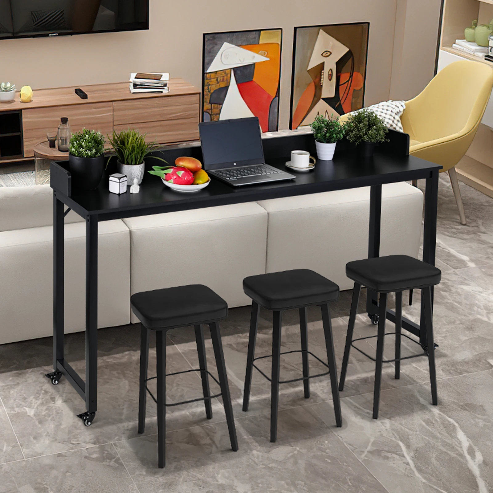 Homfa 70.8'' Overbed Table with Wheels for Full/Queen Size Bed Frame, Mobile Computer Desk Standing Workstation Laptop Cart