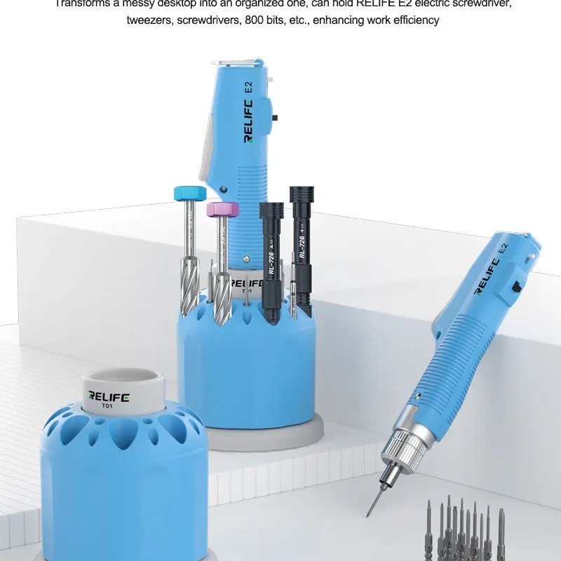 RELIFE T01 360° Multifunctional Rotating Storage Box Can Hold E2 Screwdrivers, Tweezers, Screwdrivers, 800 Screwdriver Bits