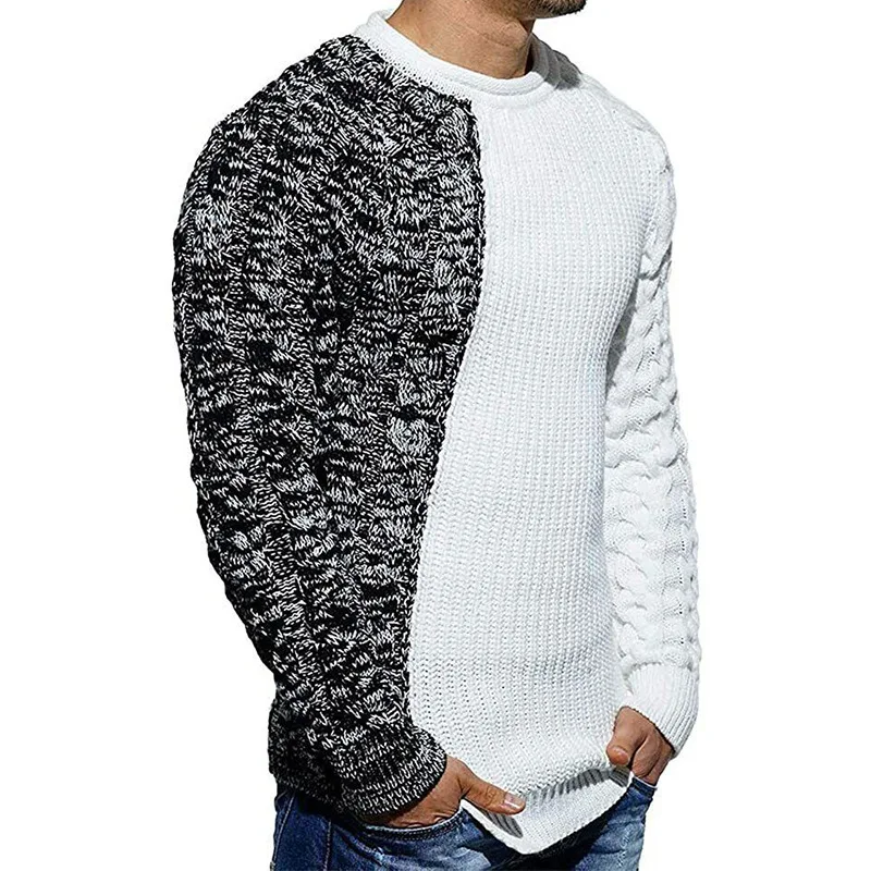 Color Matching Sweater Autumn And Winter Crew Neck Long-sleeved Knitted Slim-fit Sweater Muscle Men's Clothing
