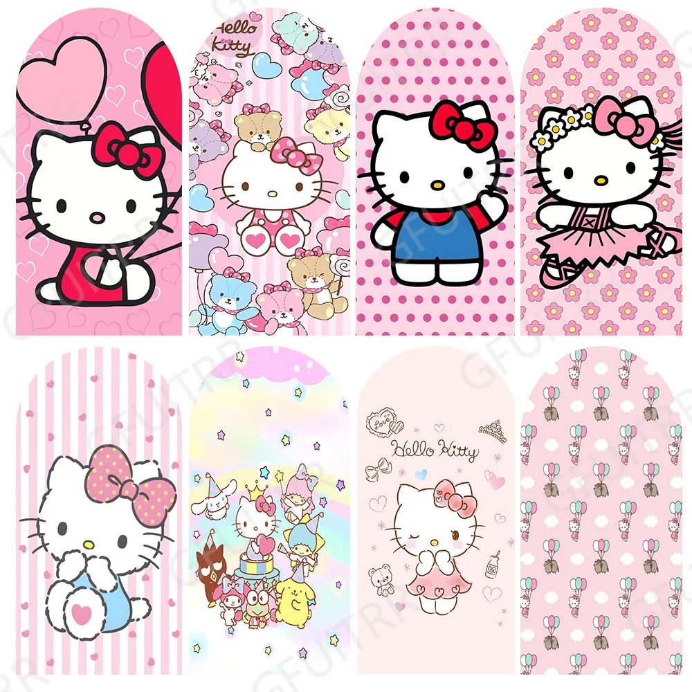 Sanrio Hello Kitty Arch Photo Backdrop Girl Birthday Party Baby Shower Decoration Photography Backdrop Double-side Arched Covers