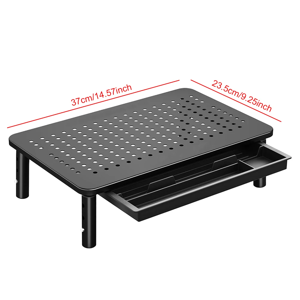 Penyangga Monitor dengan Laci, Penyangga Komputer Logam, Penyangga Monitor Komputer dengan 3 Tingkat Ketinggian yang Dapat Disesuaikan untuk Desktop Rumah