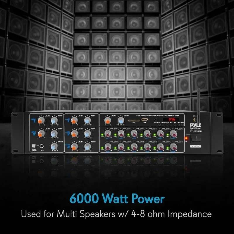 Hot Sellers.8-Channel Wireless Bluetooth Power Amplifier - 4000W Rack Mount Multi Zone Sound Mixer Audio Home Stereo Receiver.NE