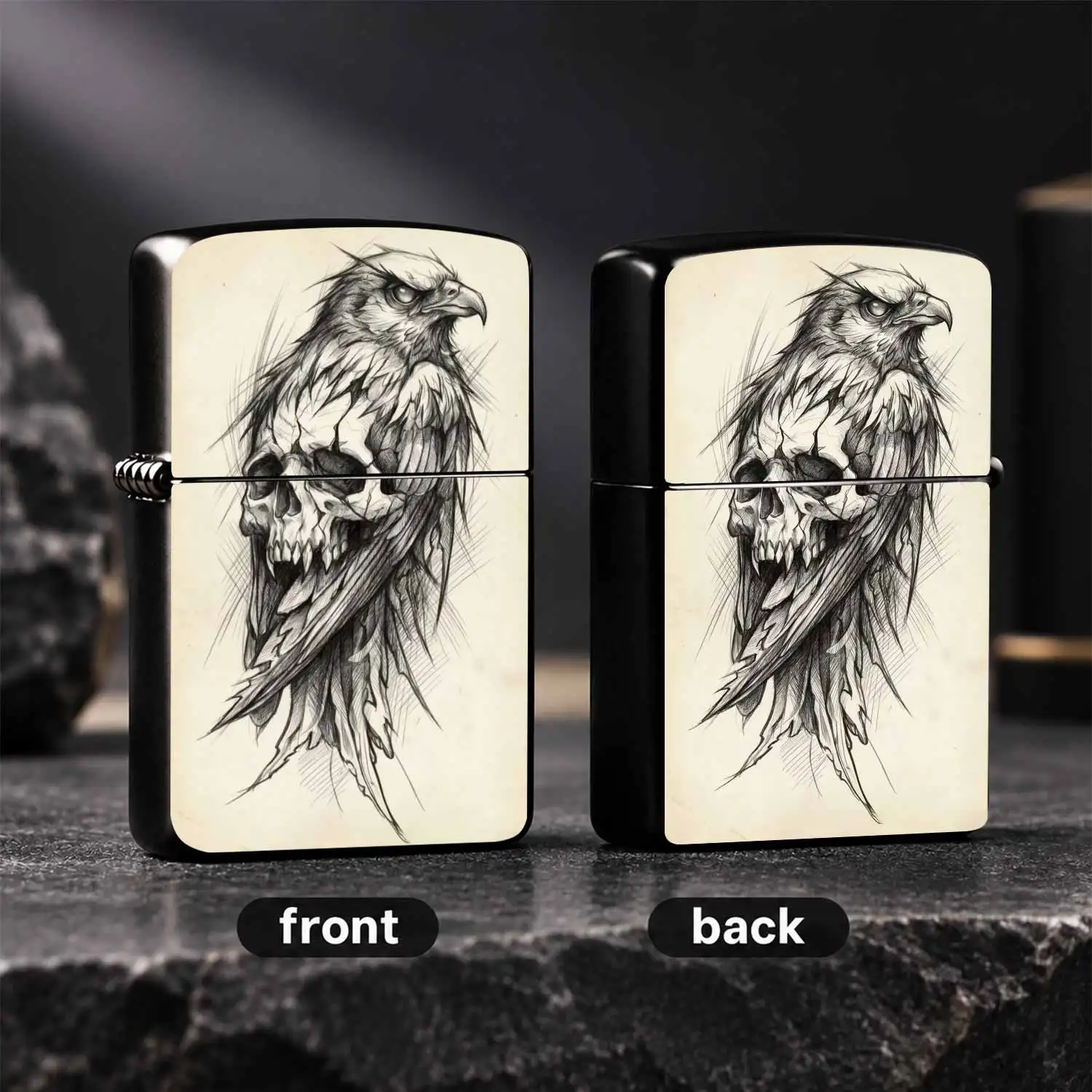 Dark Style Hawk Skull Sketch Portable Lighter, Retro Artistic Decor Carry-On Ignition Tool, Suitable For Daily Travel Outdoor Trips Multiple Scenarios, Trendy Aesthetic Practical Gift Item With Unique Hand-Drawn Texture A Humorous And Inter