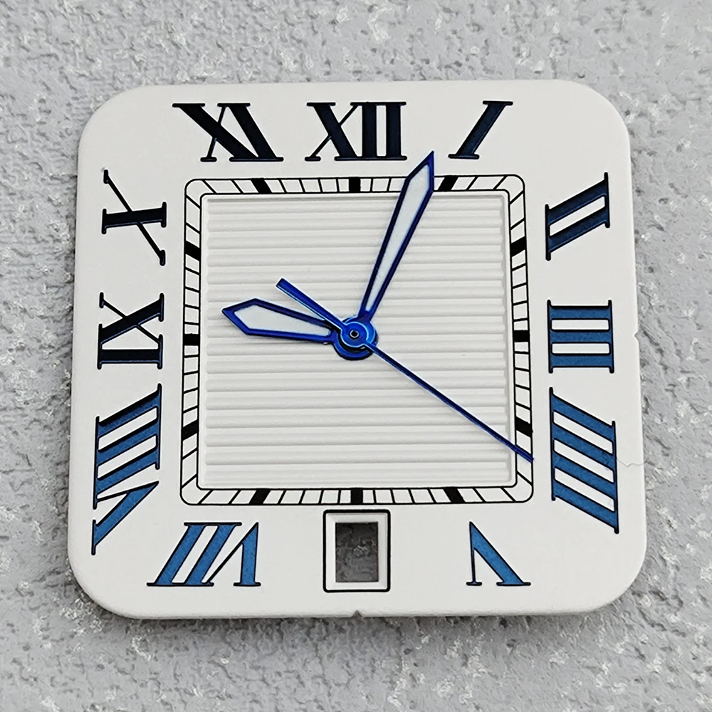 NH35 قرص مربع معدل قرص روماني شعار الساعة 6، نافذة التاريخ مناسبة للطي مشبك مربع إكسسوارات ساعة سانتوس