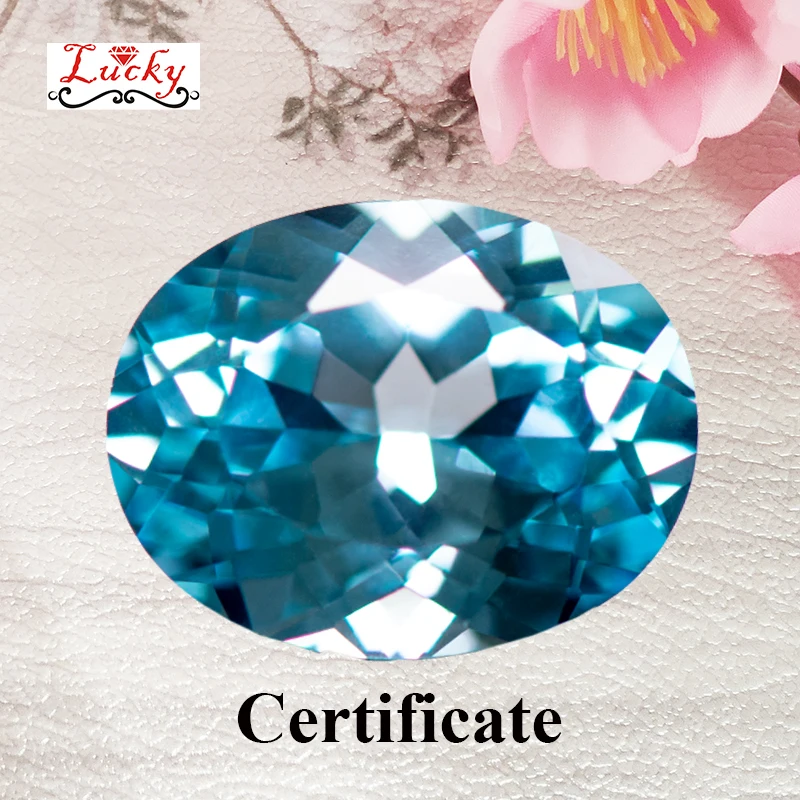 

Lab Grown Sapphire Aquamarine Color Top Quality Oval Shape Charm Beads for DIY Jewelry Making Pendant Selectable AGL Certificate