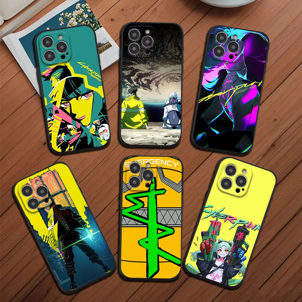 Game R-Rebecca C-Cyberpunk Edgerunners Phone Case for iPhone 12 11 13 14 15 16 Max Pro Plus Black Soft Silicone shell