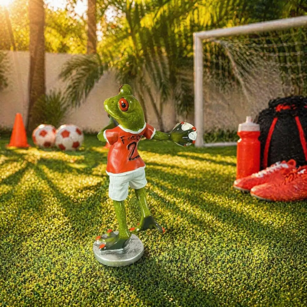 Nordic Home Accents Resin Frog Statue Cute Football Goalkeeper Frog Figurine Sports Theme Resin Statue Funny for Coworkers