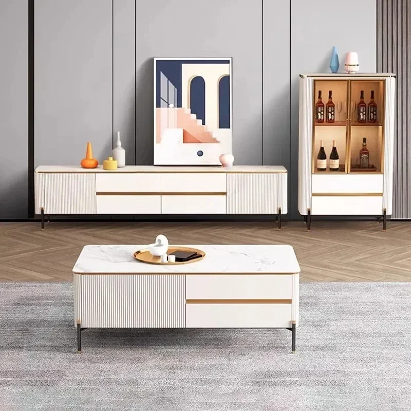 Light luxury rock slab TV cabinet coffee table combination customer household marble paint floor cabinet