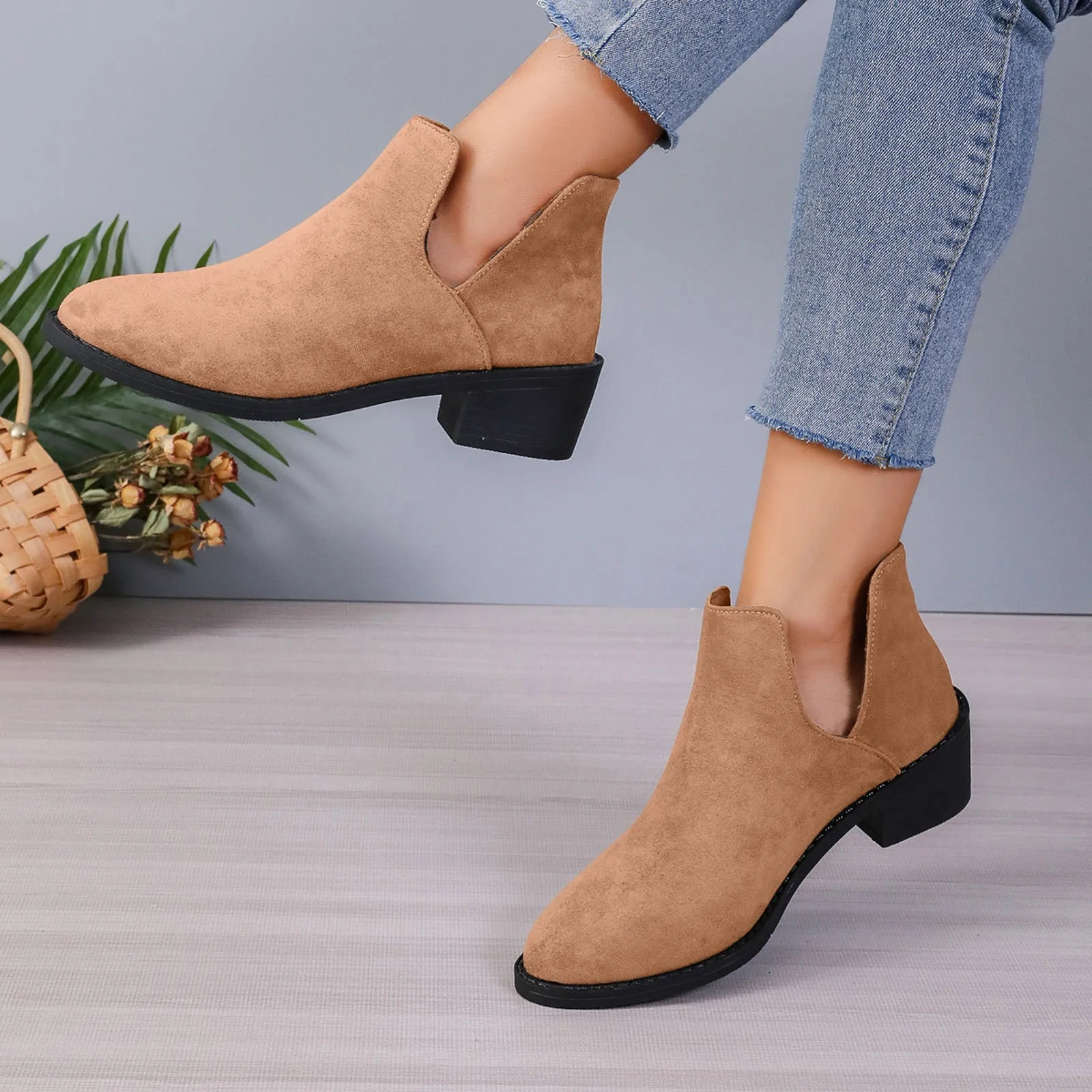 Bota para mujer, botines clásicos de ante a la moda con cremallera y parte superior baja, informales, con punta estrecha, recortados, 36-43