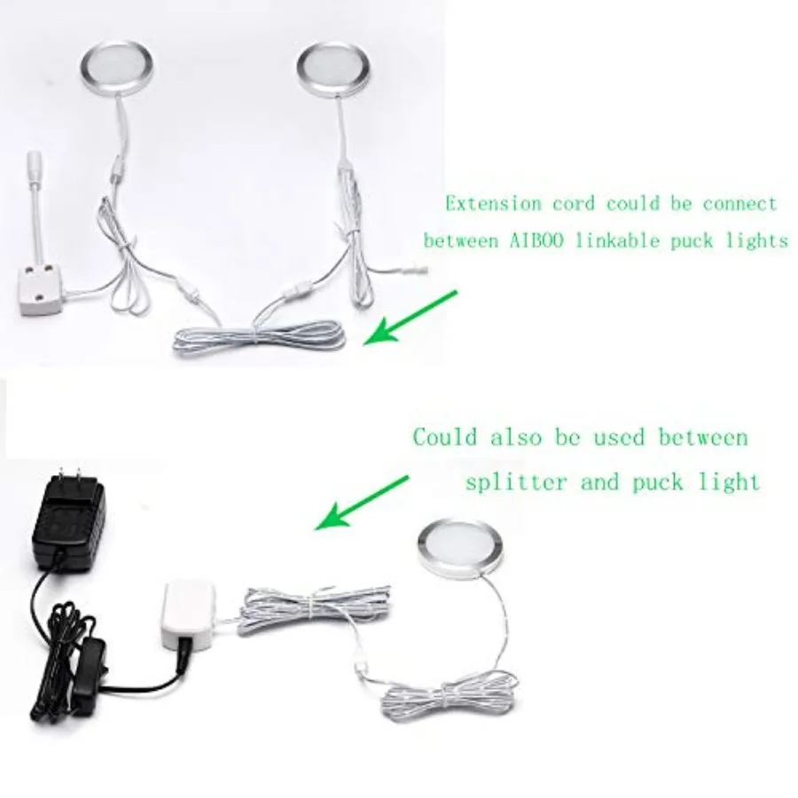 Flexible Extendable Cables for LED Under Cabinet Lighting Kit White Cord 60 inch Extension Cords 2-pin White Cords, 4 Packs