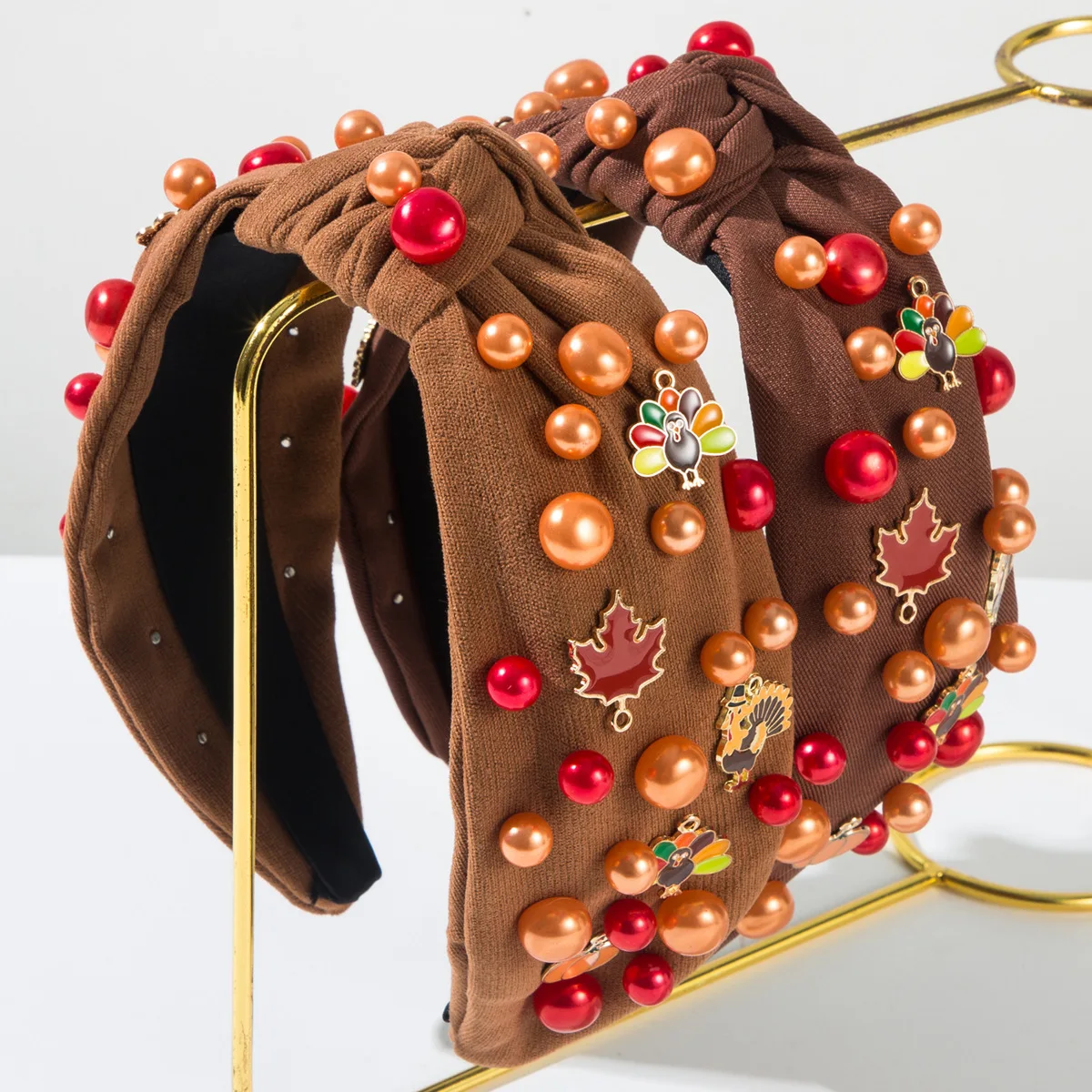 New Thanksgiving headband beaded alloy maple leaf turkey accessories fashionable and elegant high-end holiday hair accessories