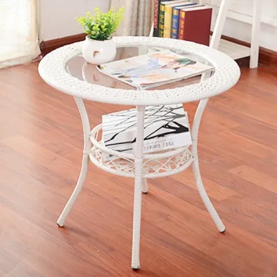 

Simple modern balcony storage rattan glass coffee table round dining small coffee table casual