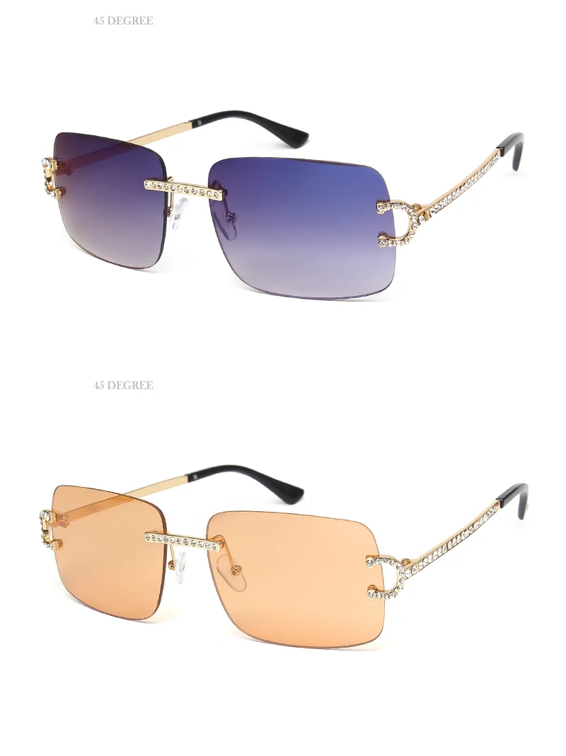 Kenbo Neue Randlose Rechteck Sonnenbrille Frauen Männer Shades Marke Designer Blingbling Diamant Sonnenbrille Retro Rahmenlose Sonnenbrille – Detail 11
