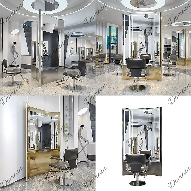 81 N Fashion Hair Salon Floor Mirror with LED Light for Dyeing Styling Barbershop Standing Mirror